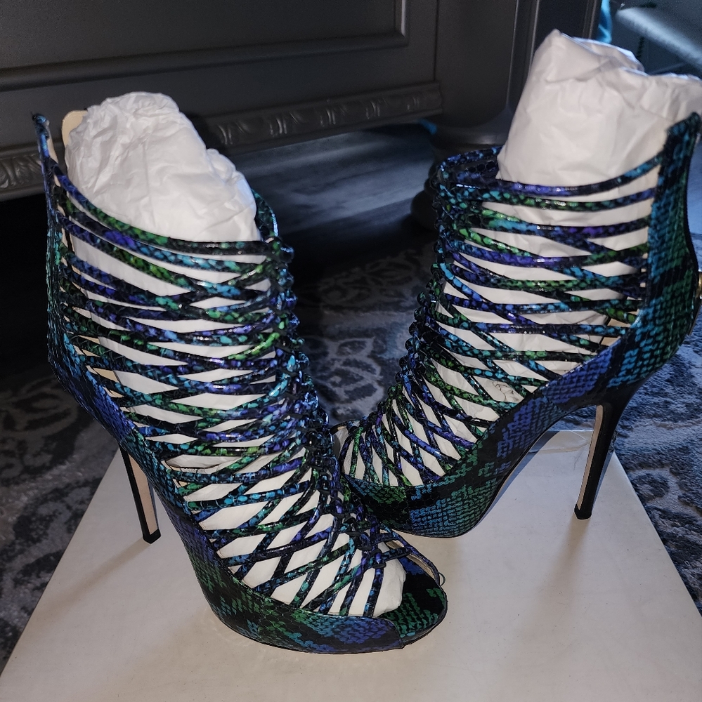 Jimmy Choo Blue and Green Strappy Heels